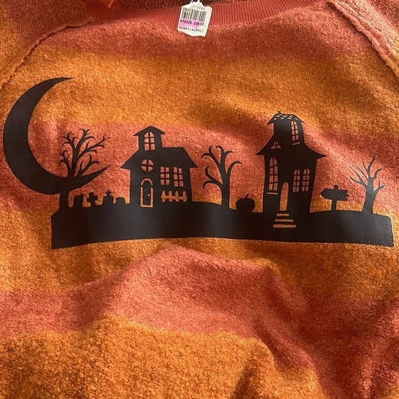 Peach Love NWT Fuzzy Soft Halloween Orange Stripe Crewneck Oversized Small - Picture 3 of 3
